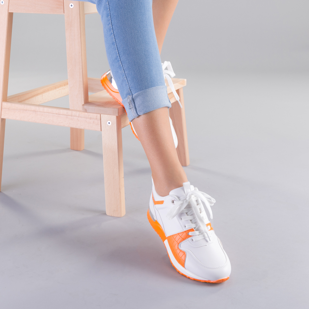 Pantofi sport dama Vals alb cu portocaliu, 4 - Kalapod.net